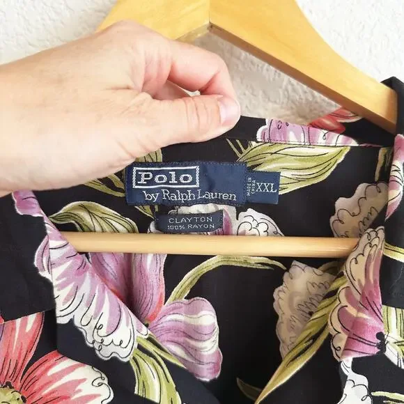 VTG 90s Polo Ralph Lauren Clayton Button Up Floral Hawaiian Shirt XXL Resortwear - Picture 4 of 6